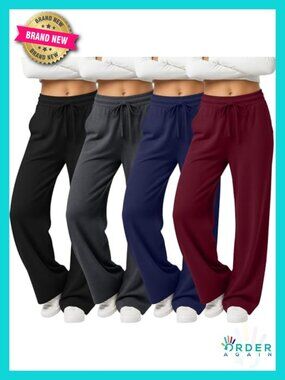 4 Pack Women's Yoga Lounge Pants Wide Leg Sweatpants Jogging Pockets Drawstring